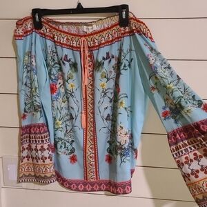 Umgee Off Shoulder Blouse with Bell Sleeves XL